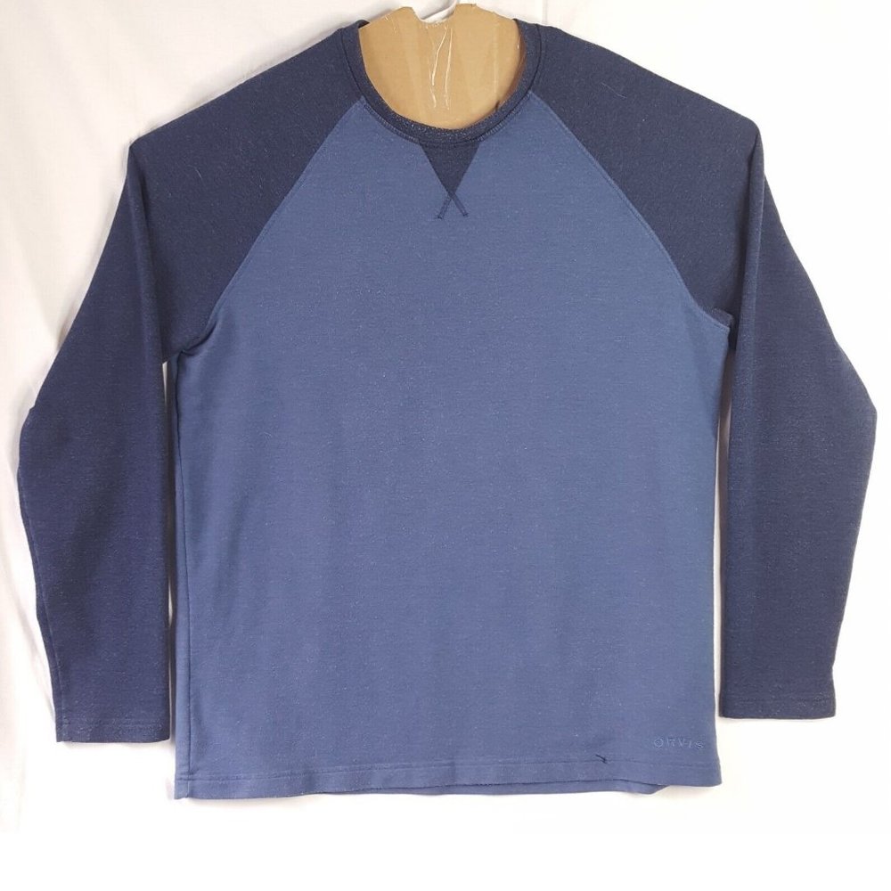 Men's Orvis Classic Collection Raglan Pullover Size Large Two Tone Blue Stretch